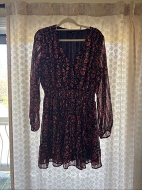 Aqua Navy Long-Sleeve Floral Mini Dress